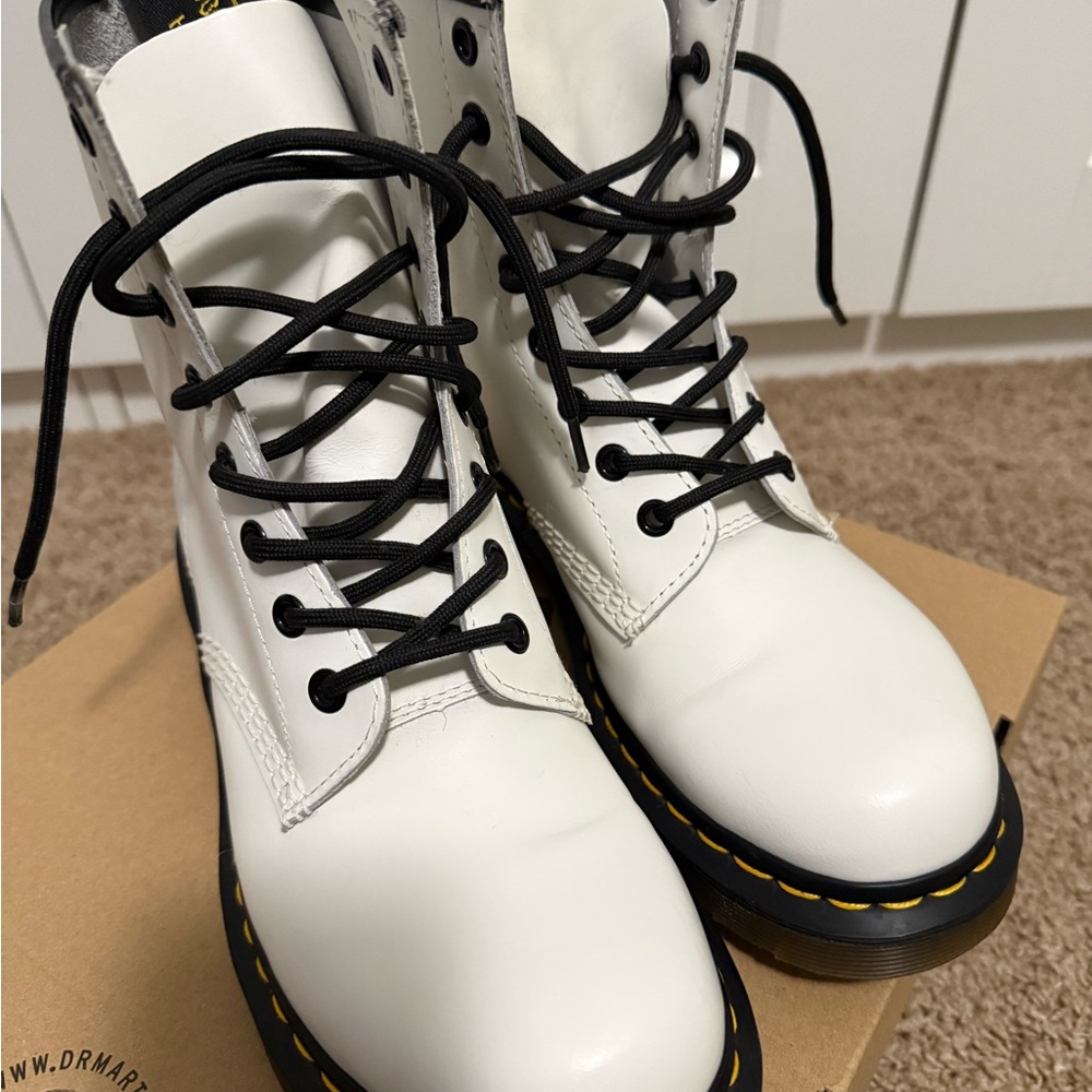 Dr. Martens White Leather Boots with Black Laces. Women’s size 8.